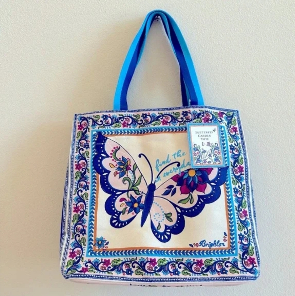 NWTo Brighton Butterfly Garden Tote Blue Pink  Shoulder Bag